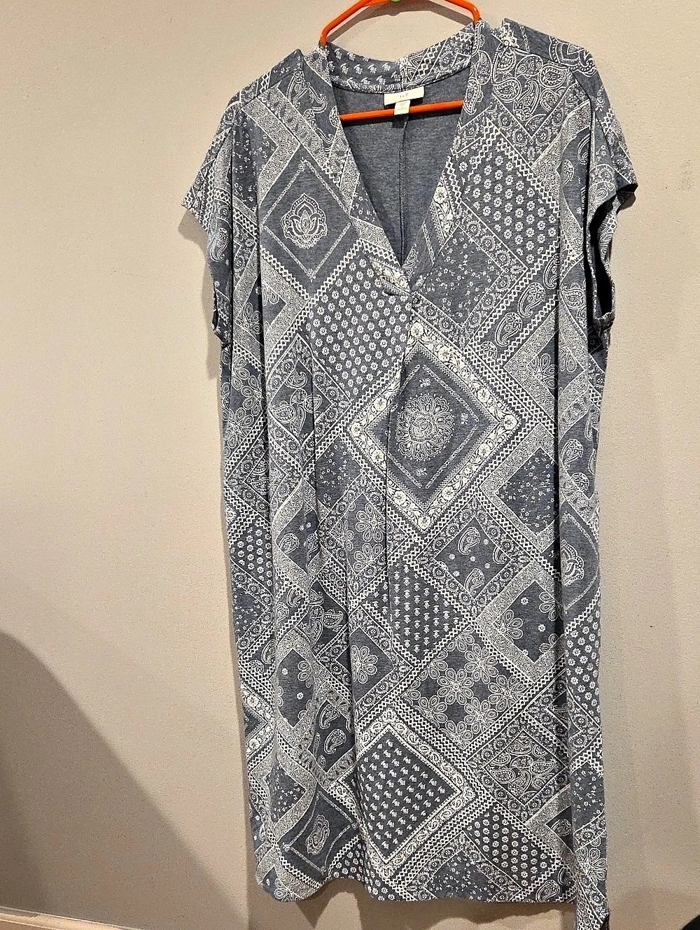 156 J. Jill Geometric Midi Dress in Blue & White 1x Like New
